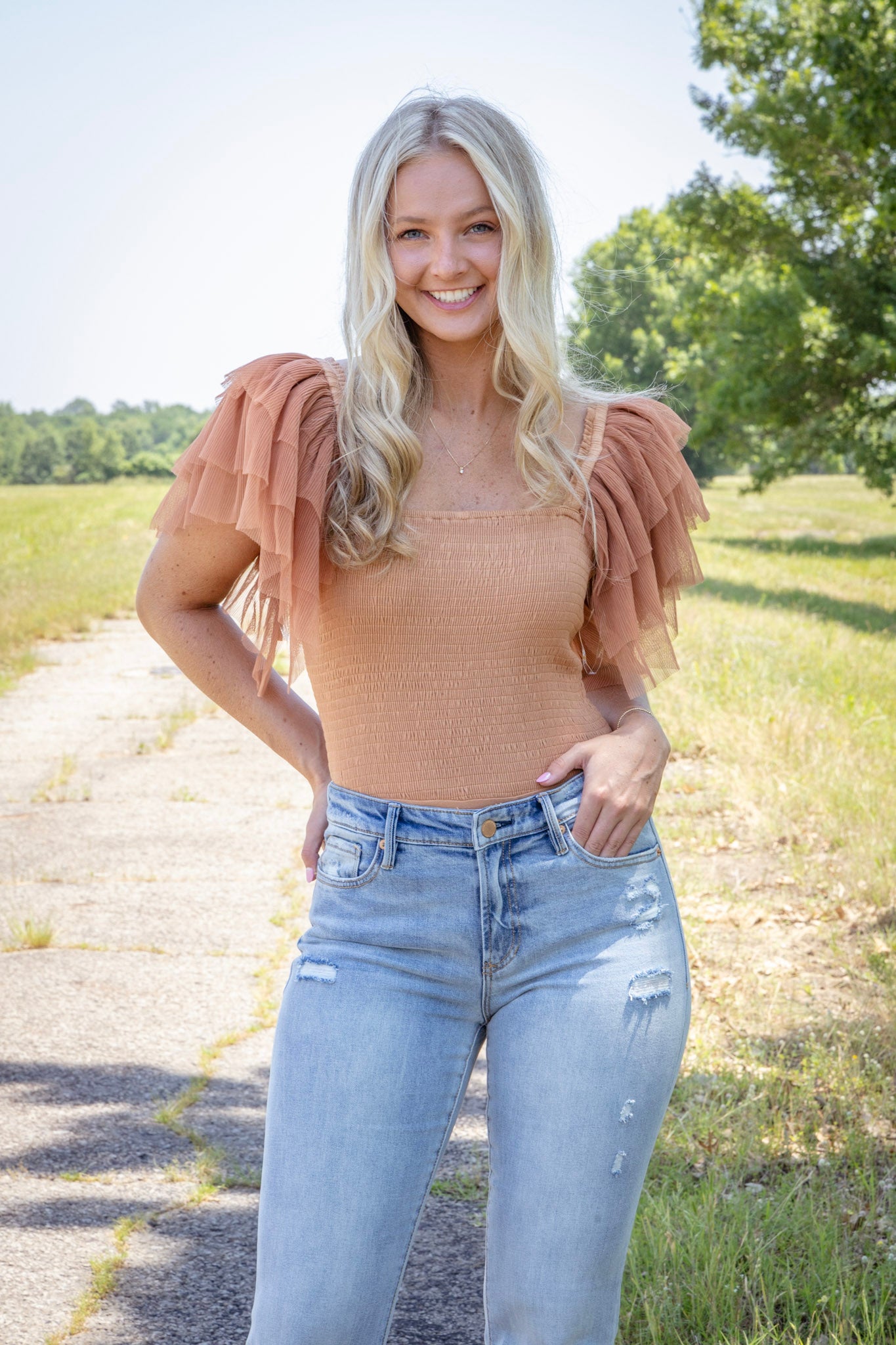 Sammy Smocked Bodysuit - Butterscotch