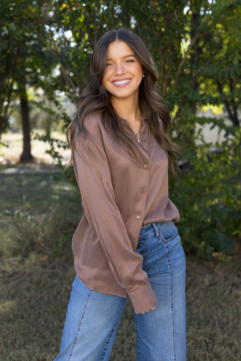 Birdie Button Down Blouse - Pecan Pie