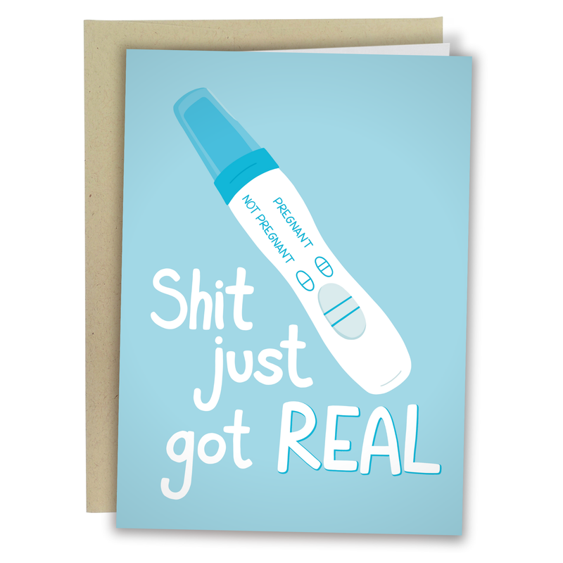 Shit Just Got Real Funny Pregnancy Announcement Baby Card