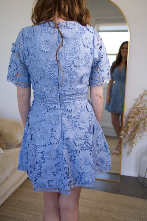 Chandler 3D Lace Mini Dress - Blue