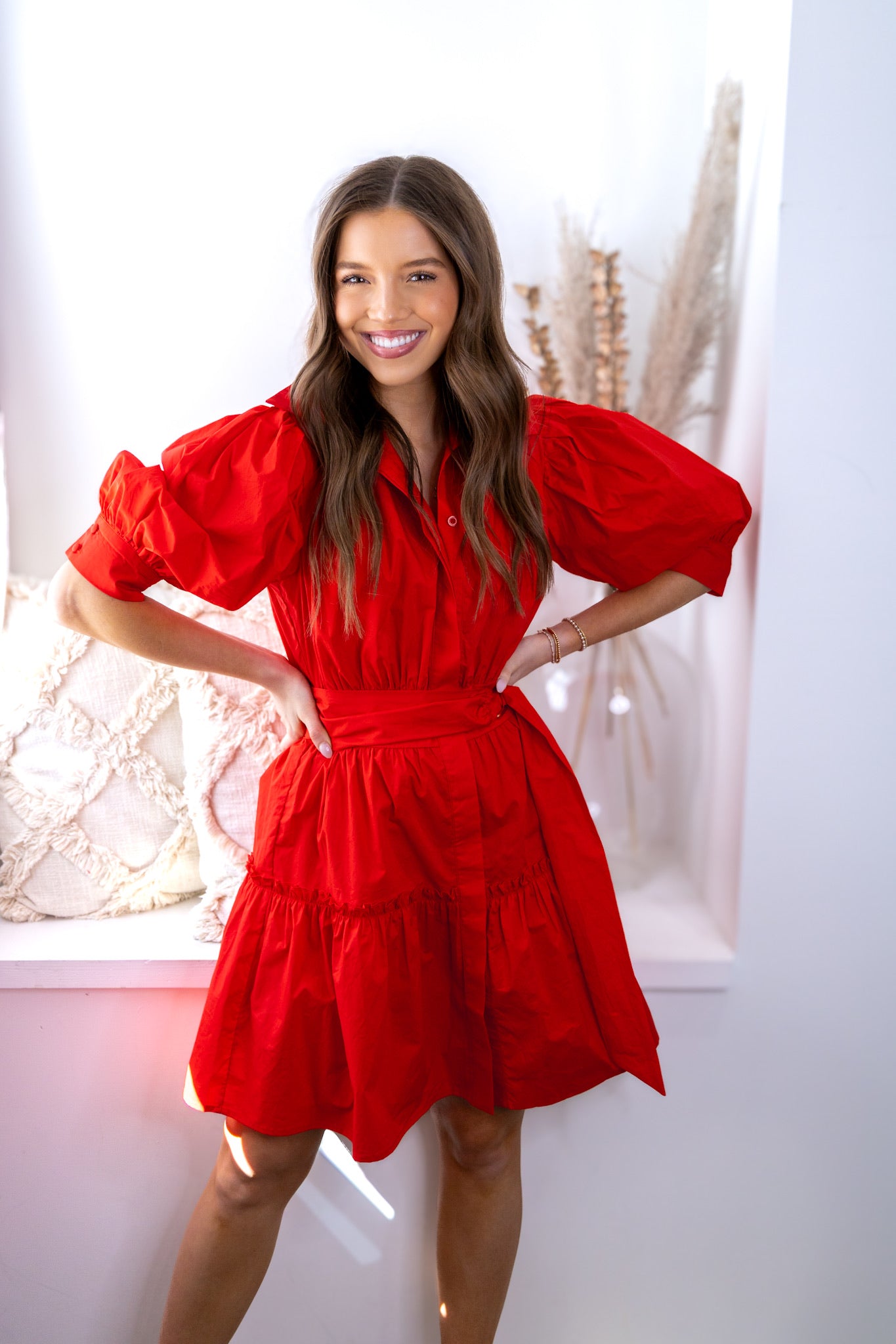 Yara Mini Dress - Red Poplin