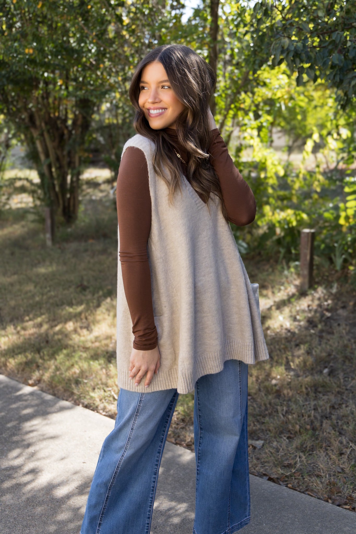 Fitted Turtleneck Layering Top - Brown