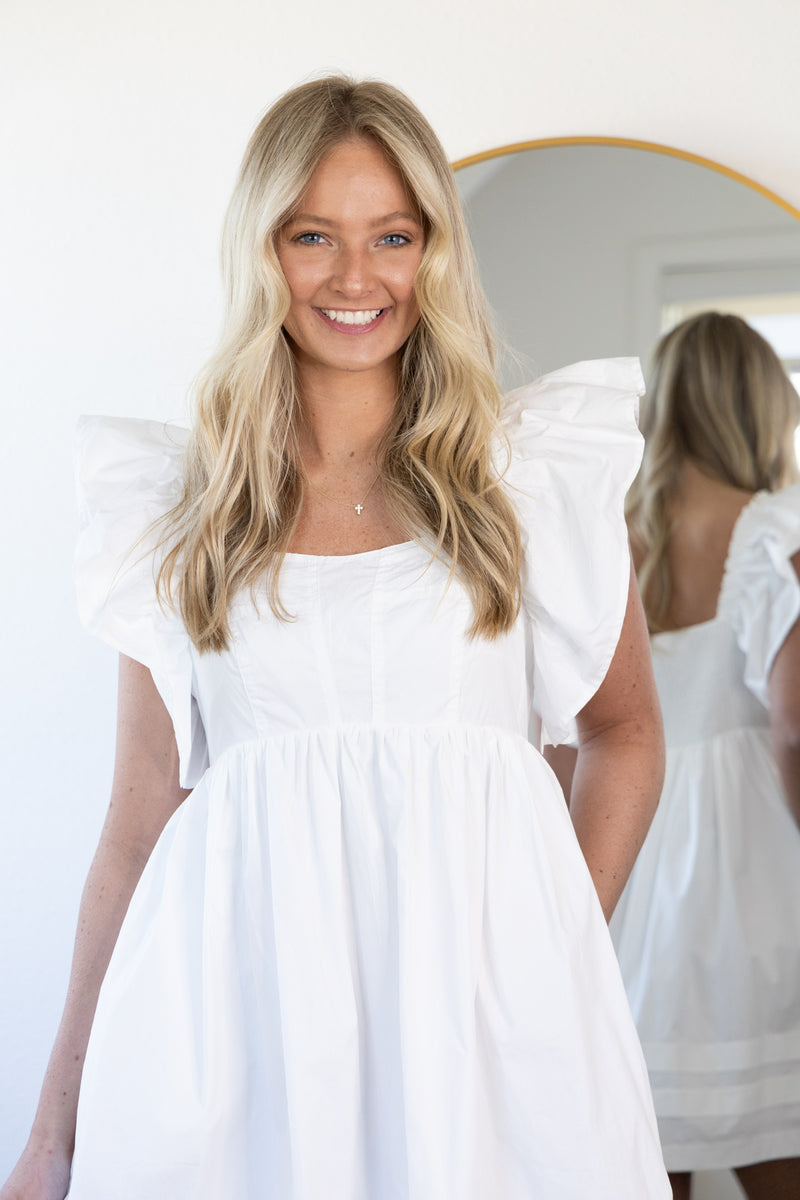 Winnie Ruffle Sleeve Dress- White