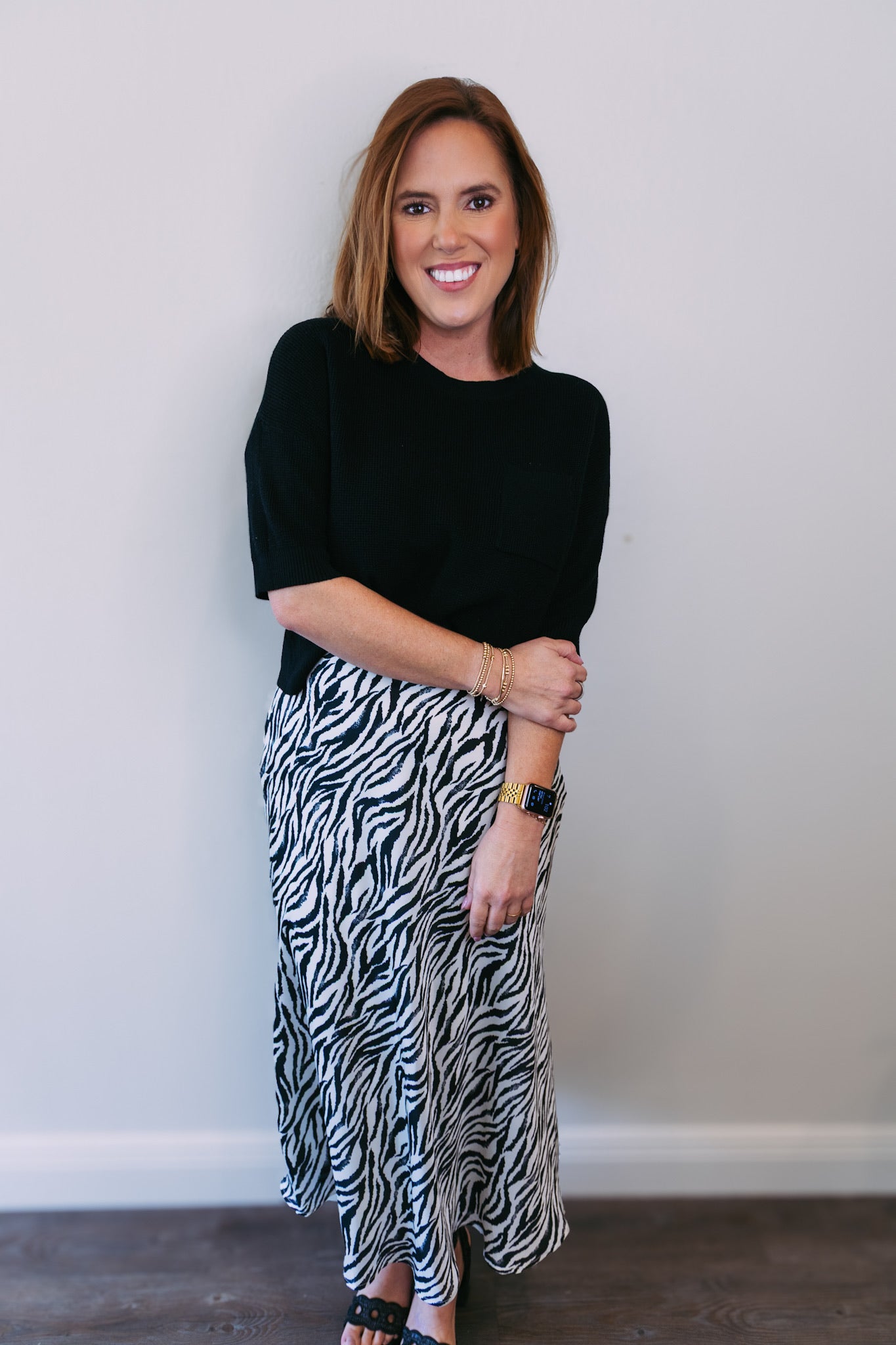 Waffle Knit Sweater Top - Black