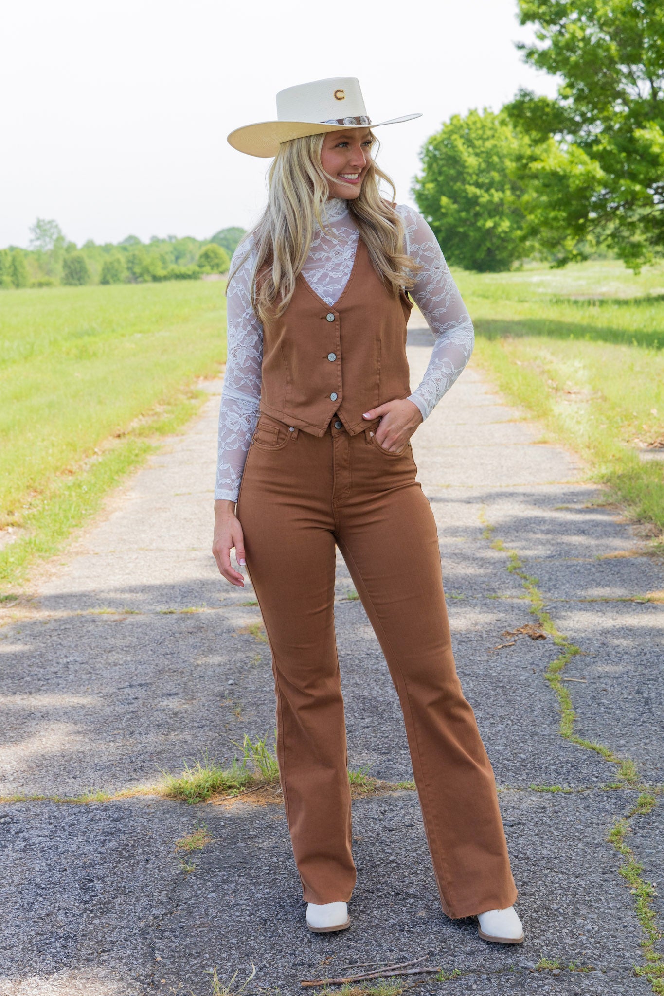 [Judy Blue] Garment Dyed Waistcoat Vest - Brown