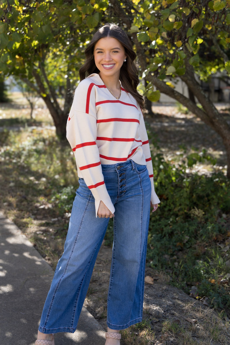 Brystol Stripe Sweater - Ivory/Red