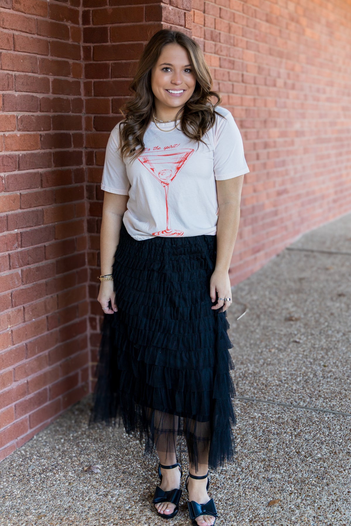 Chiffon Mesh Tiered Skirt - Black