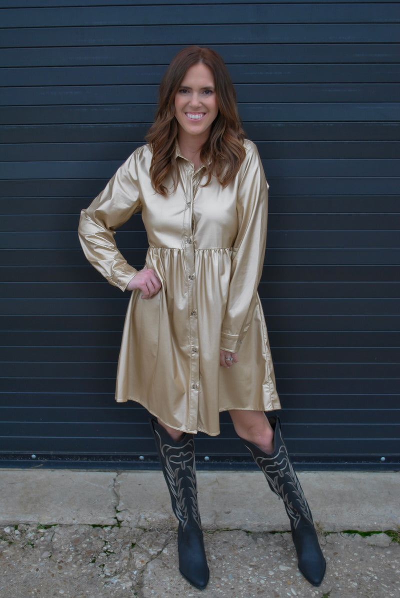 Wrapped In Gold Faux Leather Dress