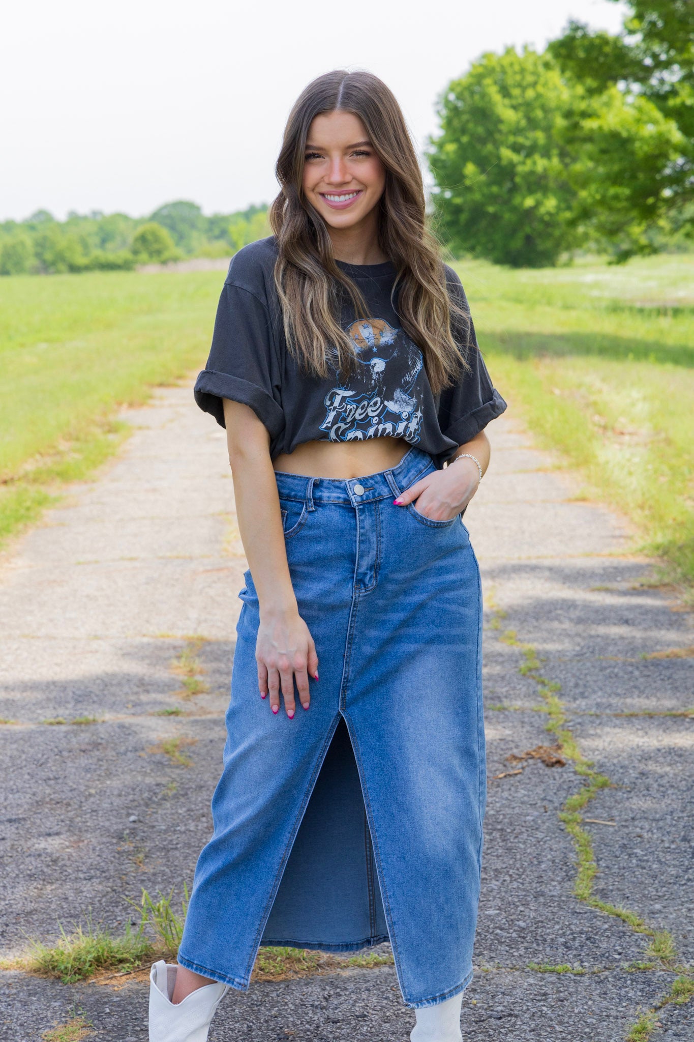 Daring Denim Midi Skirt