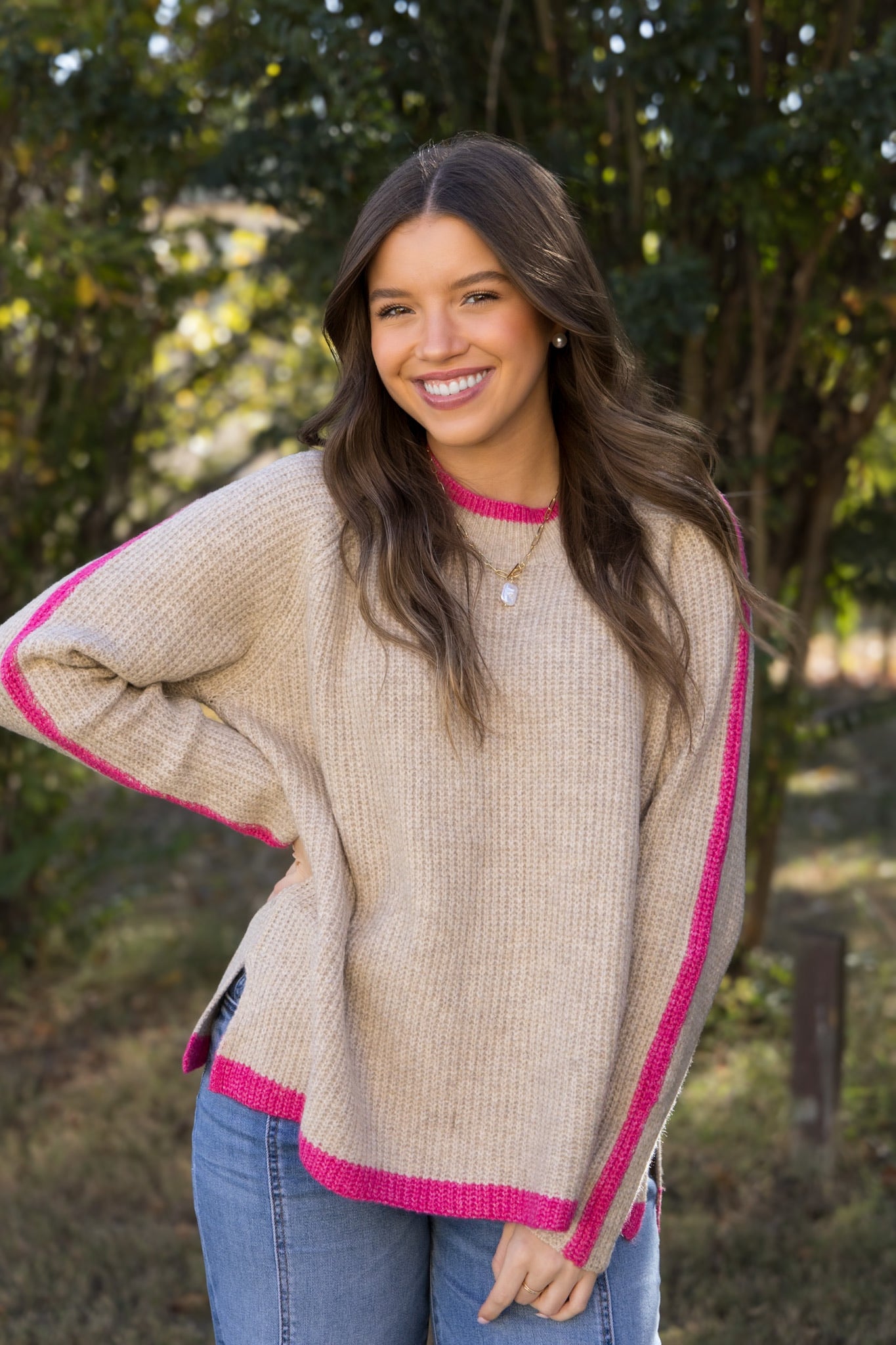 Connie Contrast Sweater - Taupe