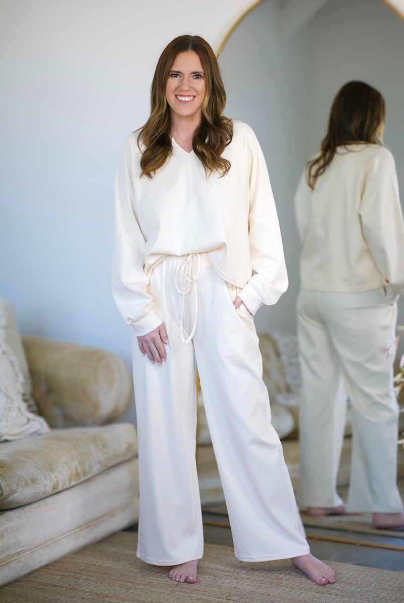 Lounge In Style Wide Leg Pants - Cream