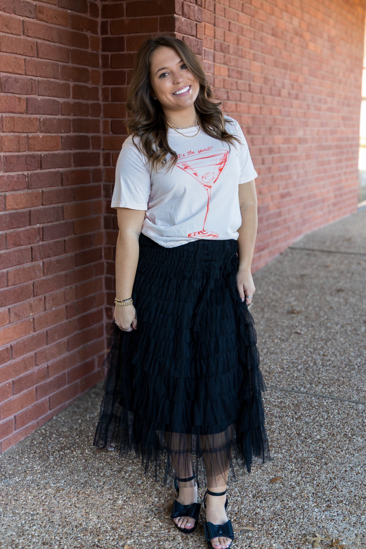 Chiffon Mesh Tiered Skirt - Black