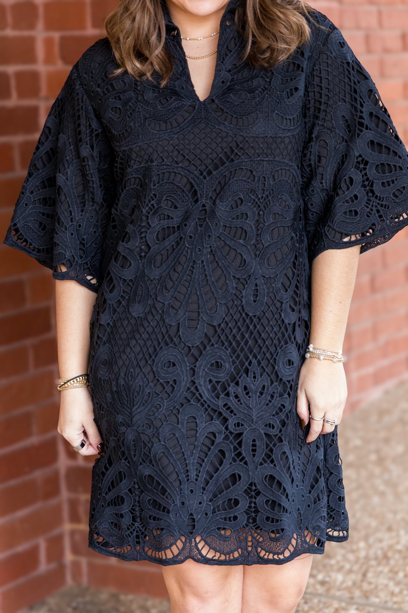 Black Lace High Neck Tunic Dress