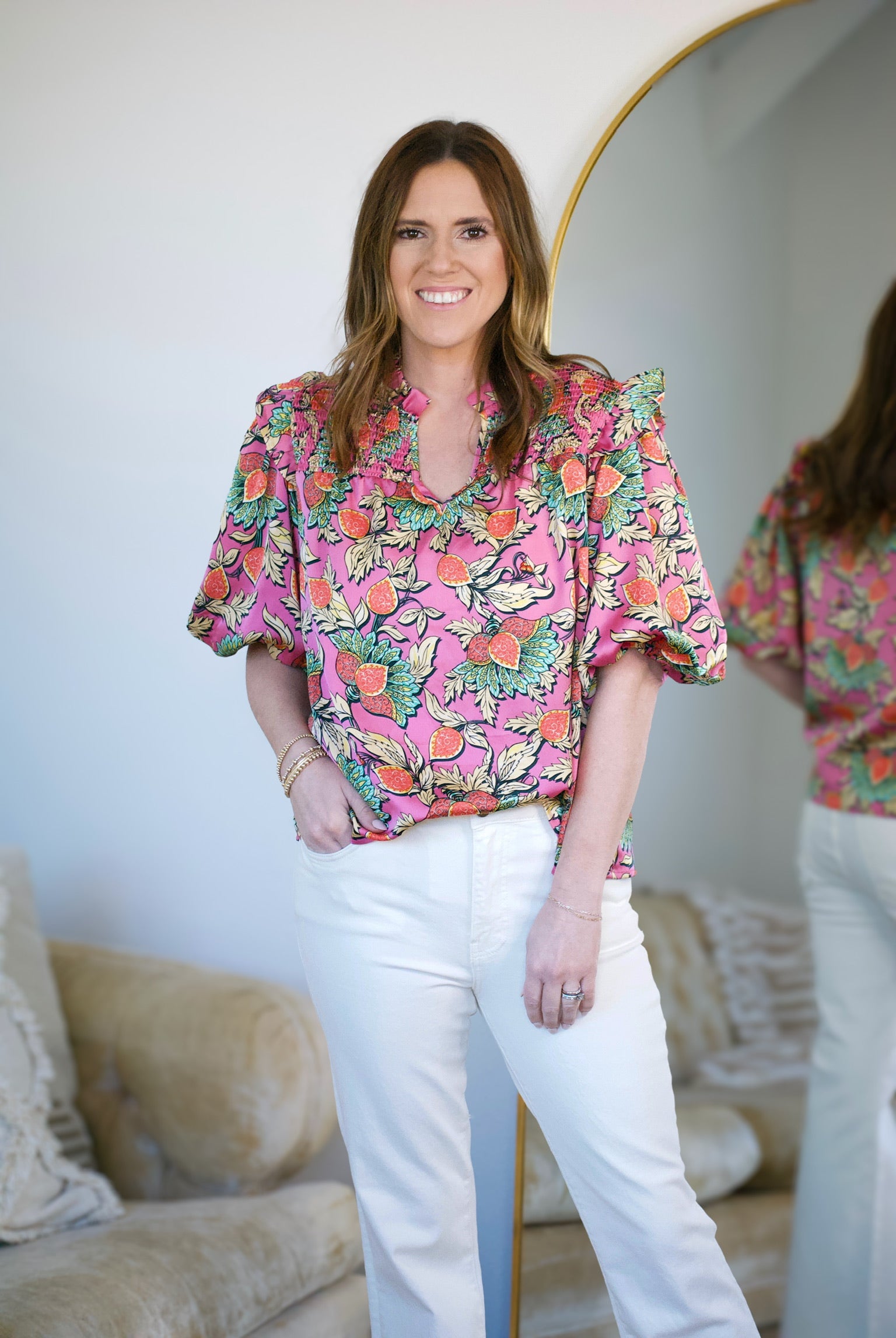 Pink Satin Tropical Top