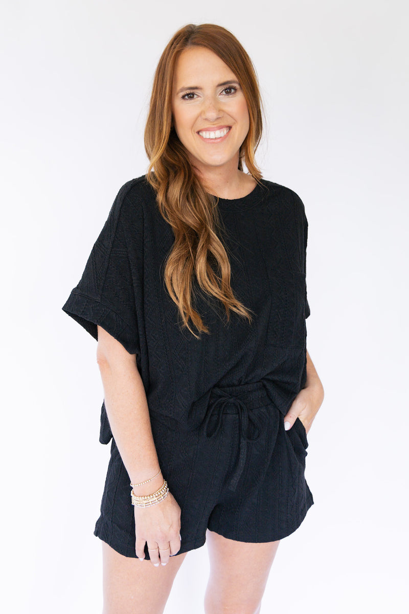 Tori Textured Boxy Top- Black