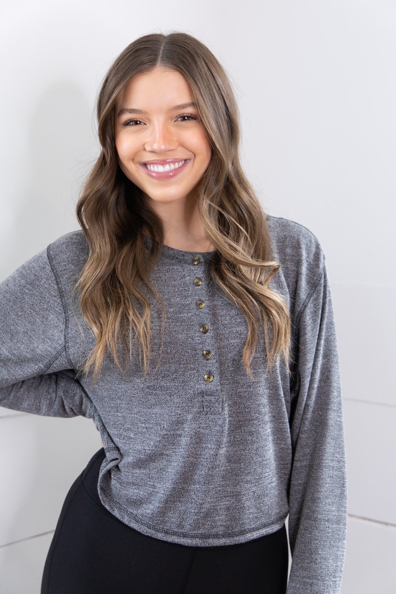 Loretta Button Top - charcoal