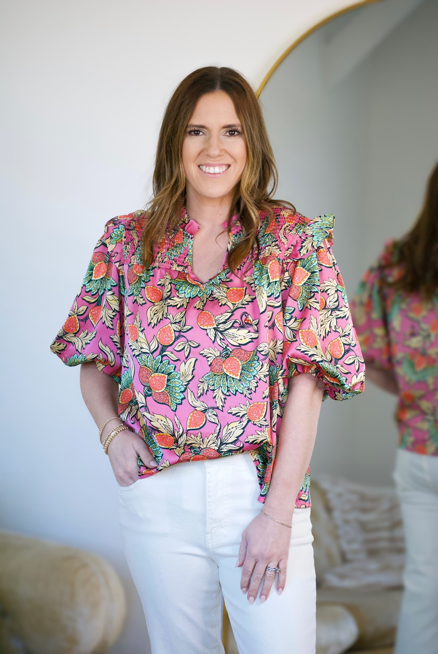 Pink Satin Tropical Top