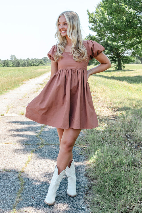 Bonnie Babydoll Dress - Brown