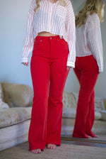 [Judy Blue] High Waist Tummy Control Garment Dyed Flare - Red