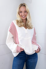 Oversized Striped Waffle Top - Ivory