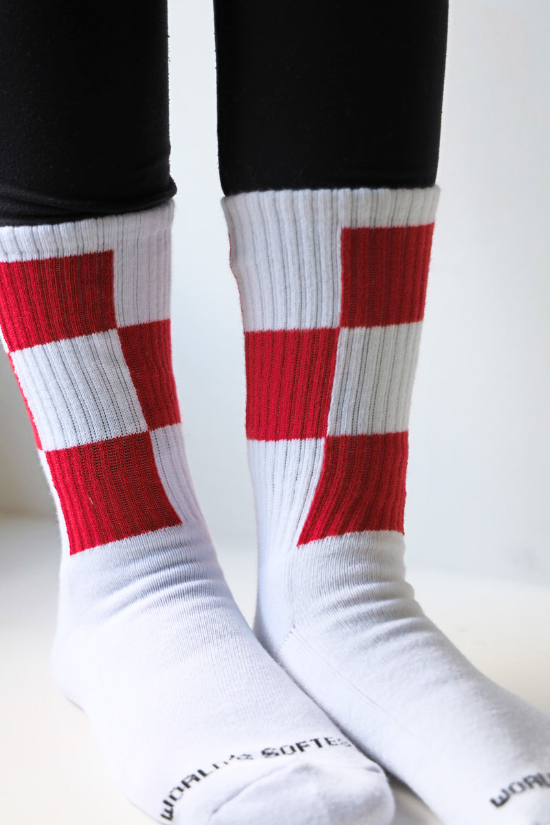 Red Check Sport Crew Socks