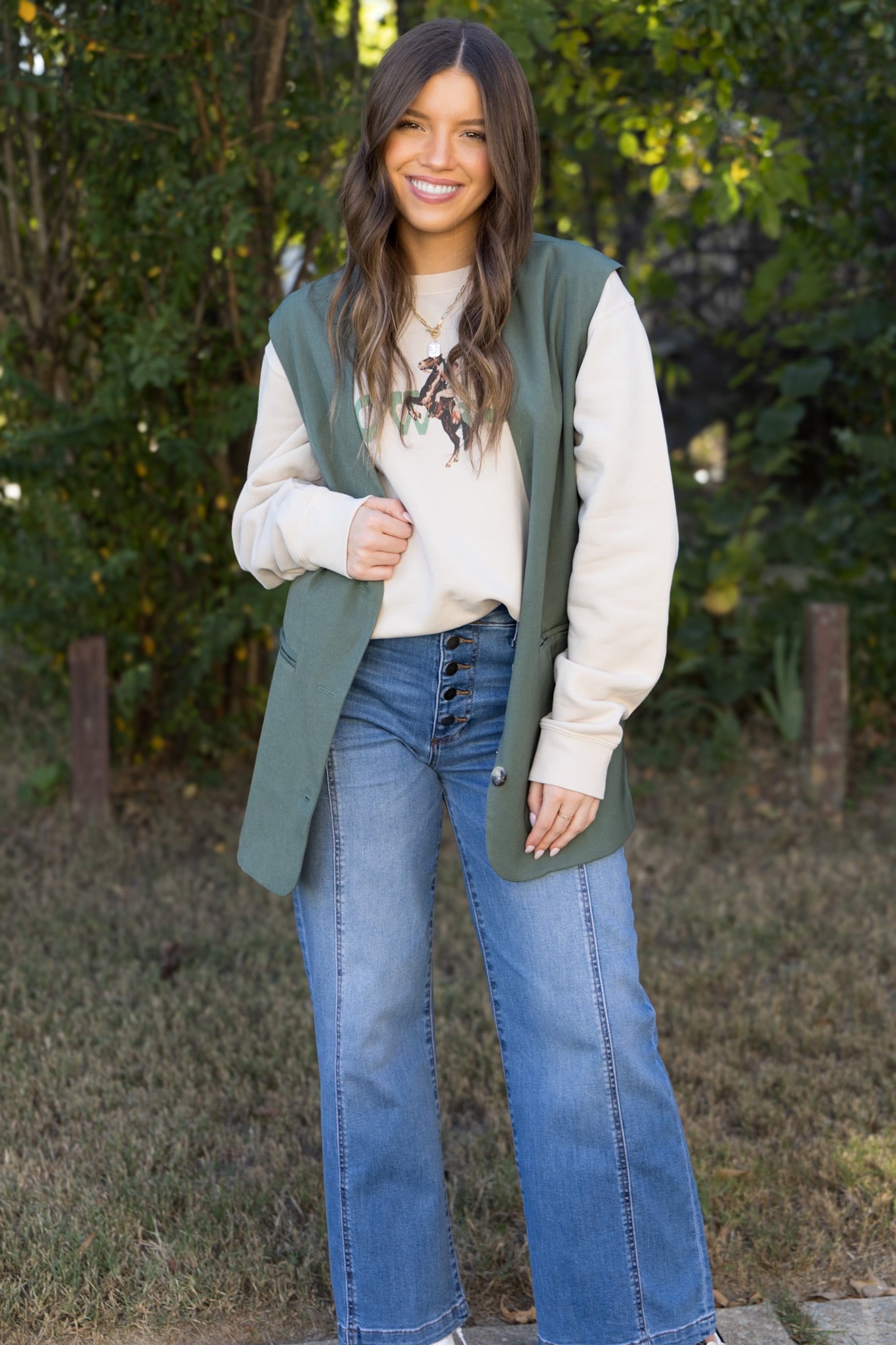 Tailored Oversized Long Vest- Green