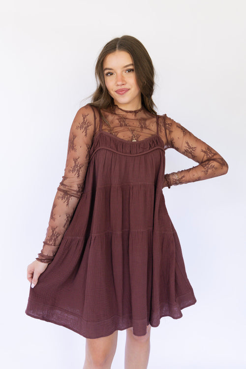 Farah Flowy Mini Dress - Red Bean