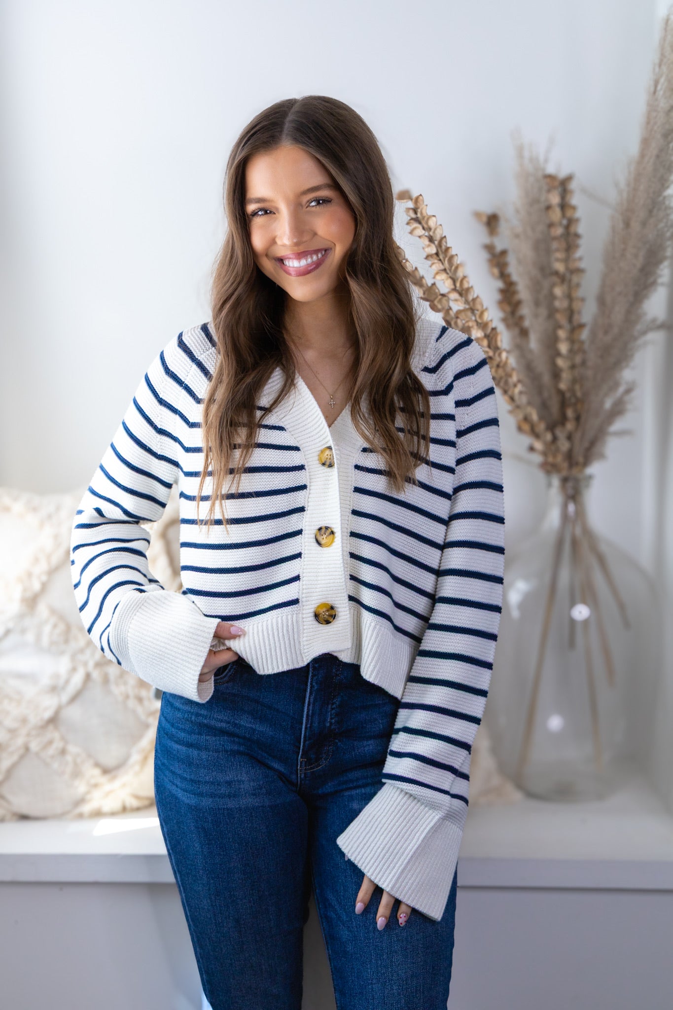 Kimberly Striped Sweater - White/Navy