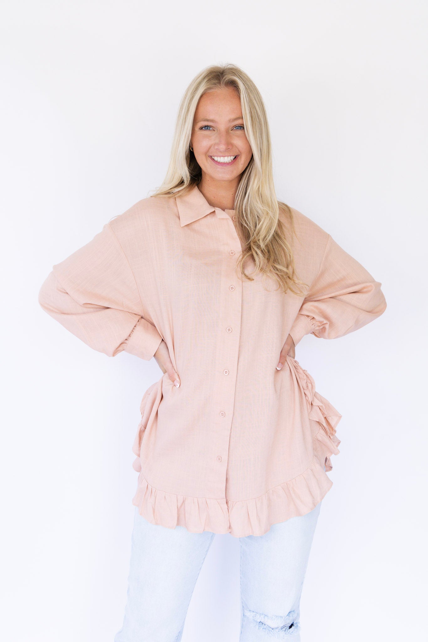 Charlize Button Down Linen Top - Mauve