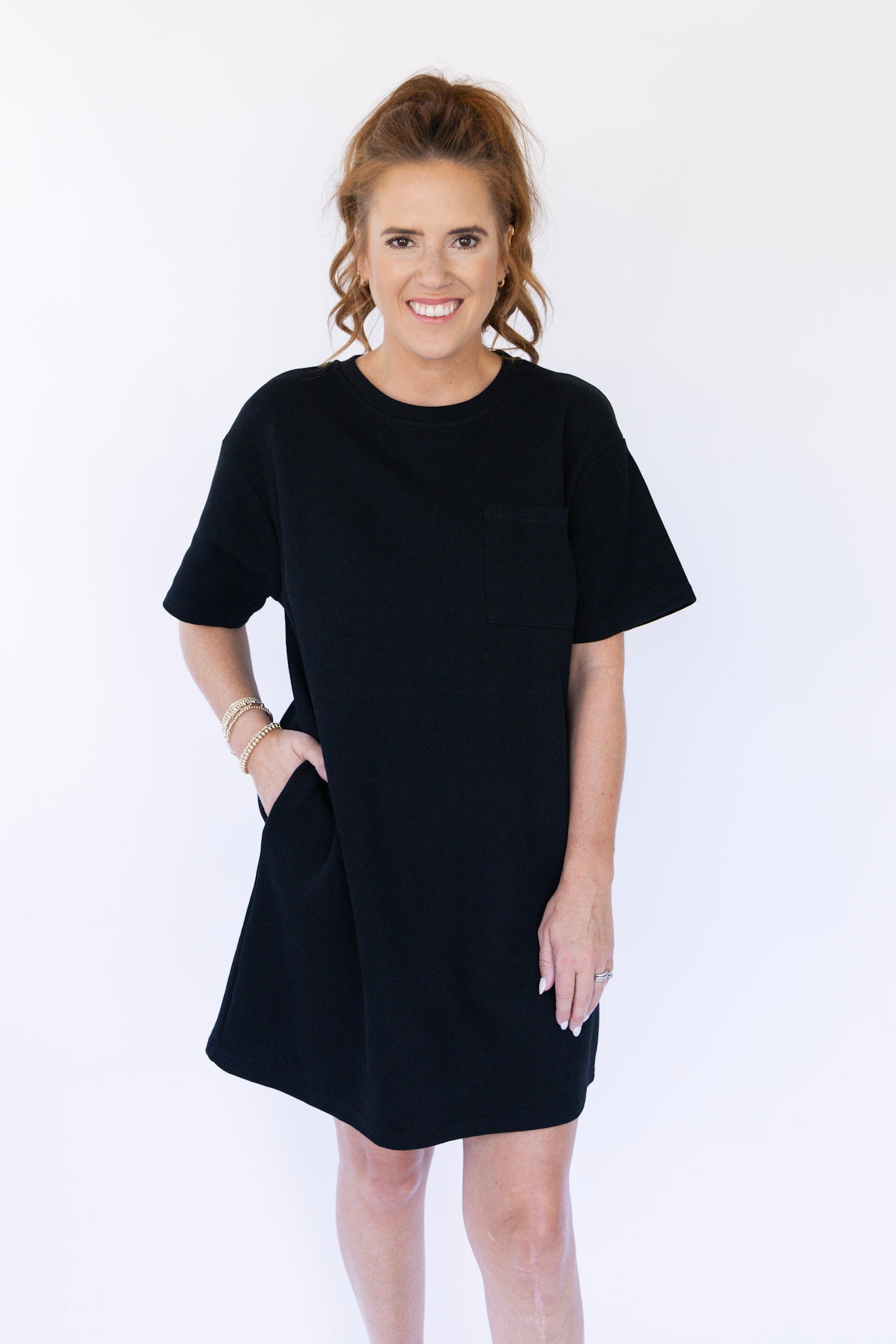 Curvy Fall Knit T-Shirt Dress - Black