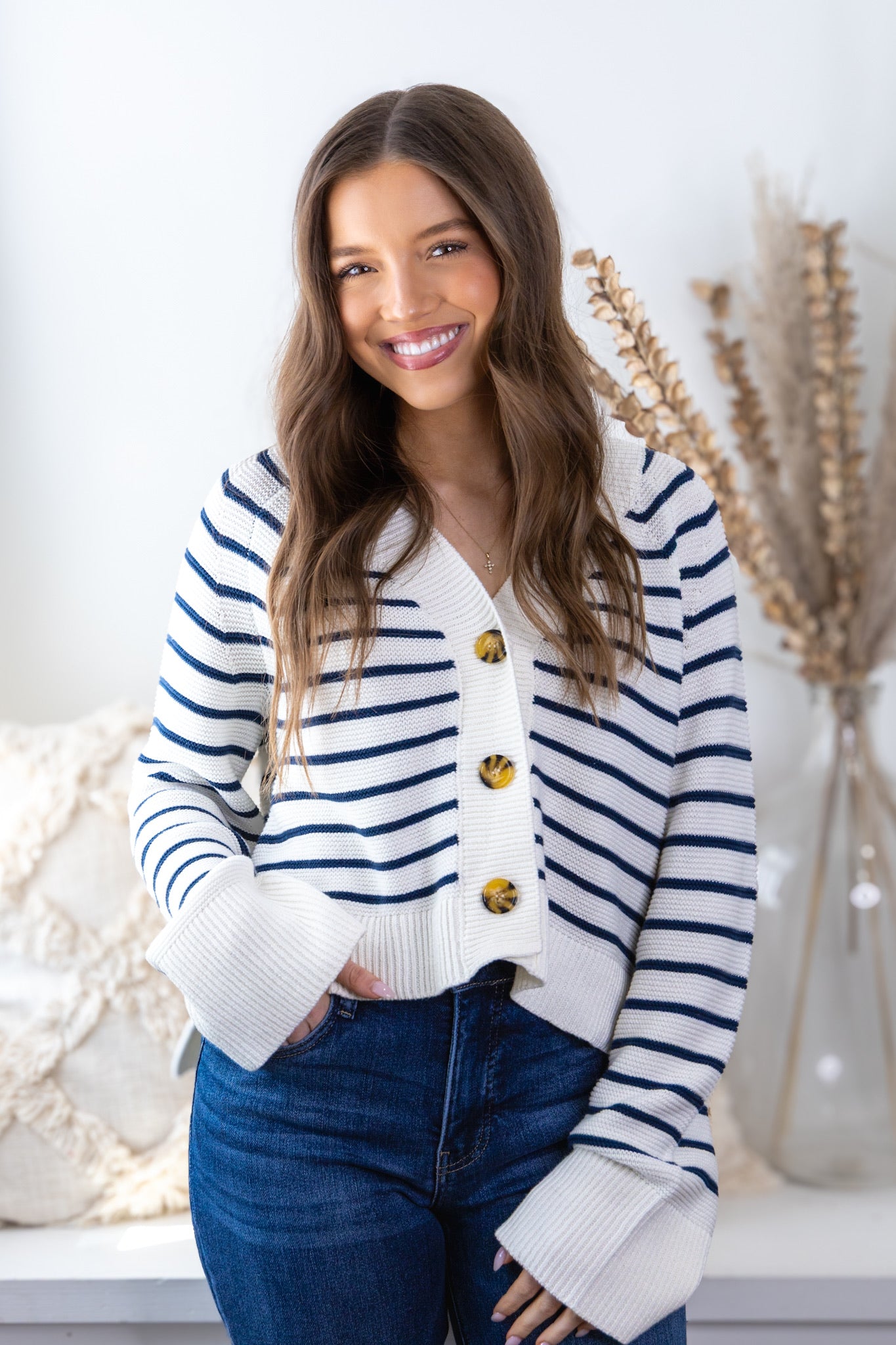 Kimberly Striped Sweater - White/Navy