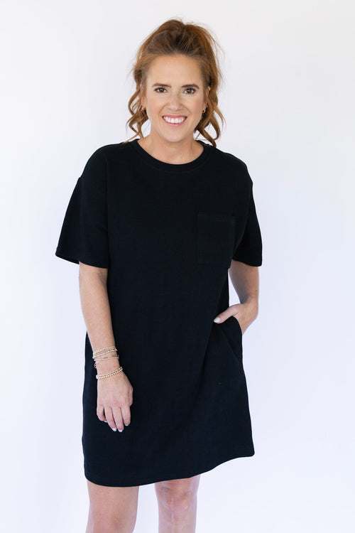 Curvy Fall Knit T-Shirt Dress - Black