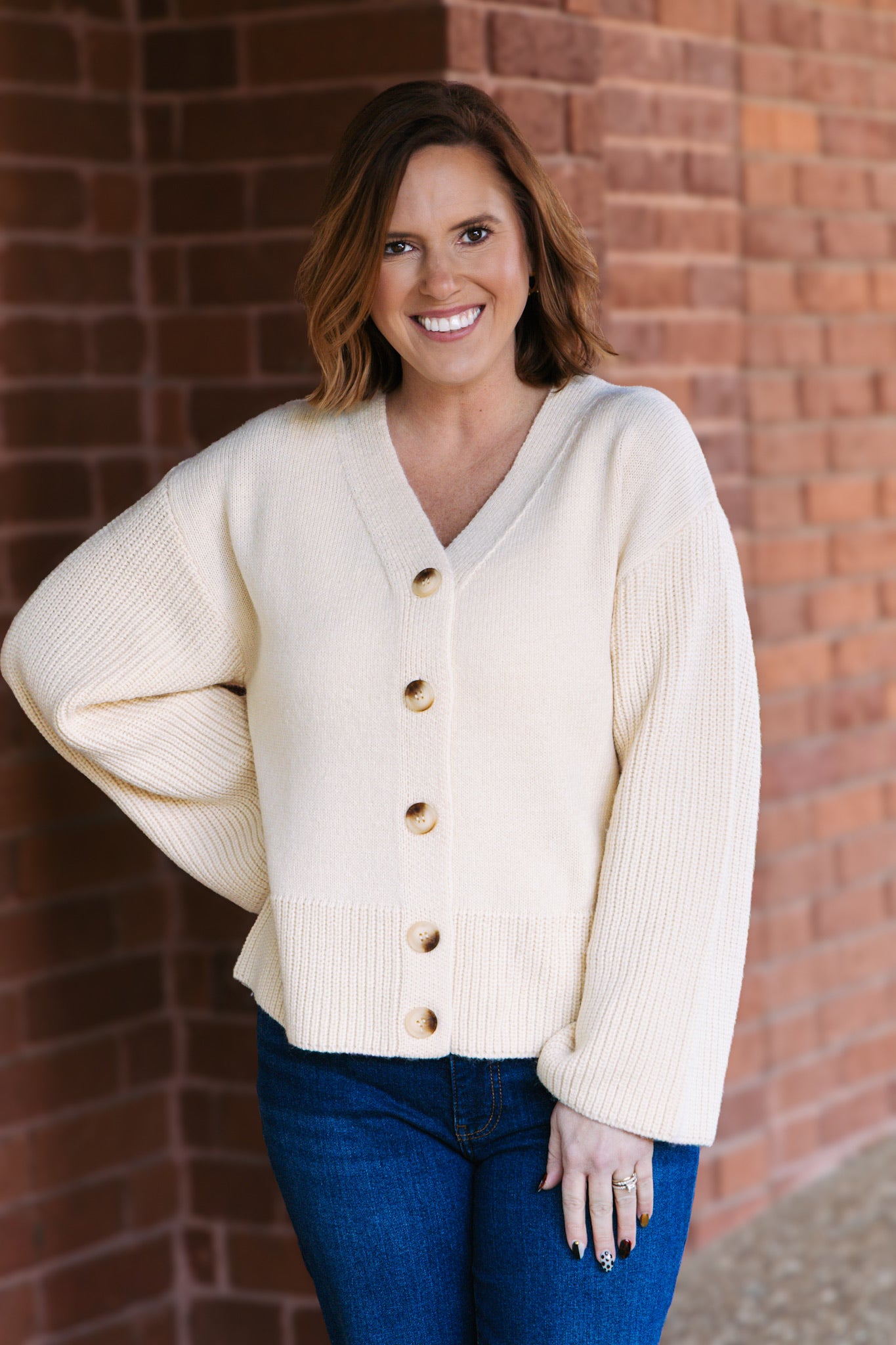 Samira Button Front Cardigan - Vintage Cream