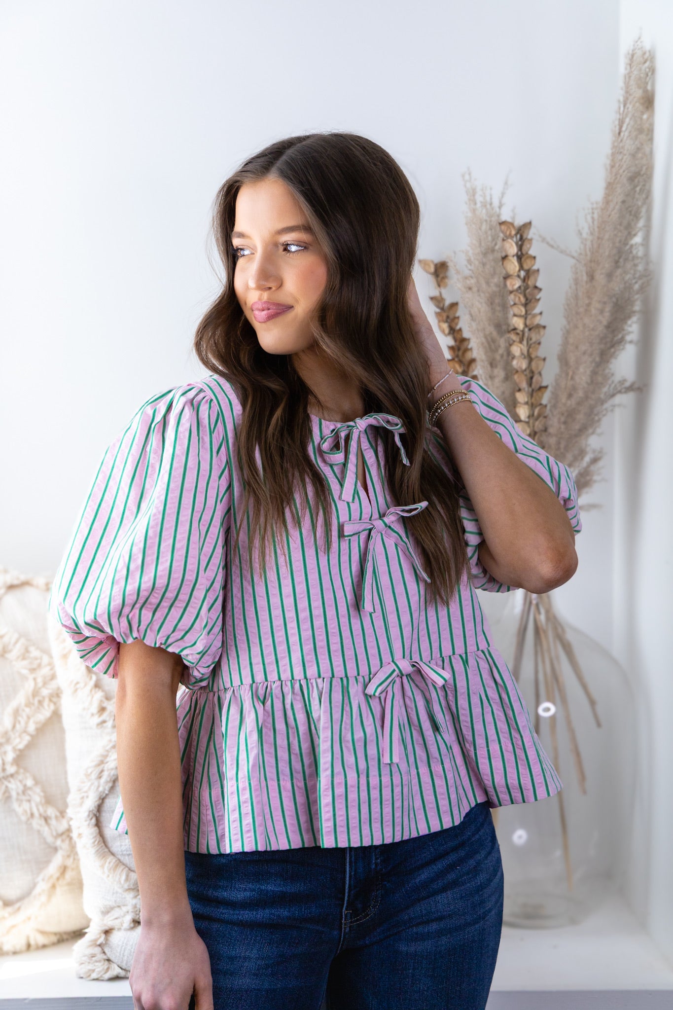 Candy Striped Bow Front Top