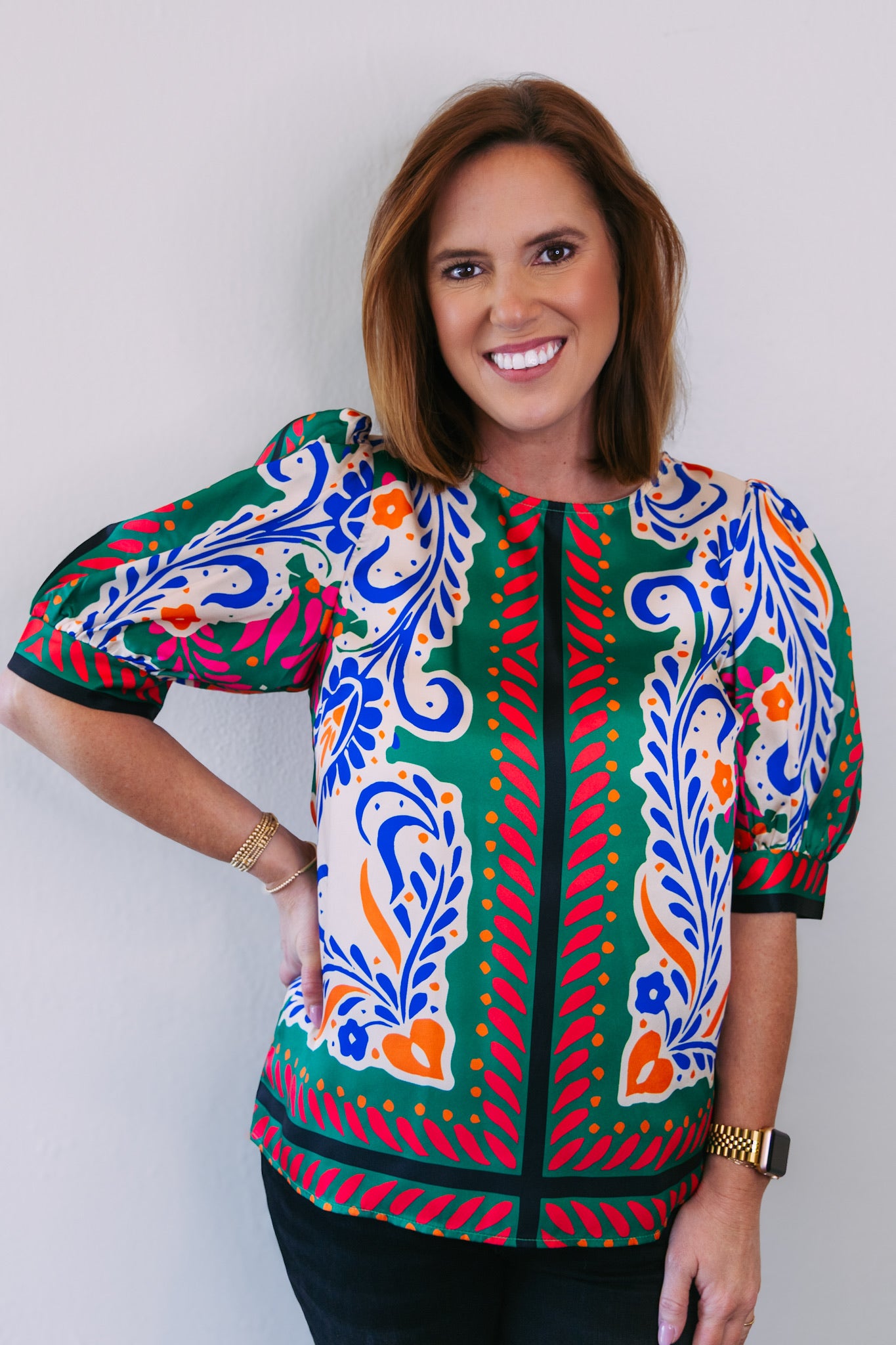 Artistic Scarf Short Sleeve Top