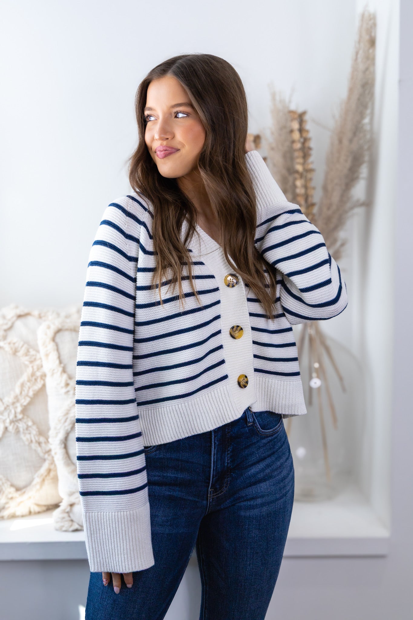 Kimberly Striped Sweater - White/Navy