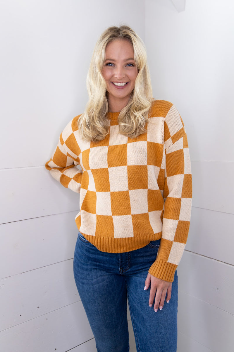 Pumpkin Spice Checkered Sweater