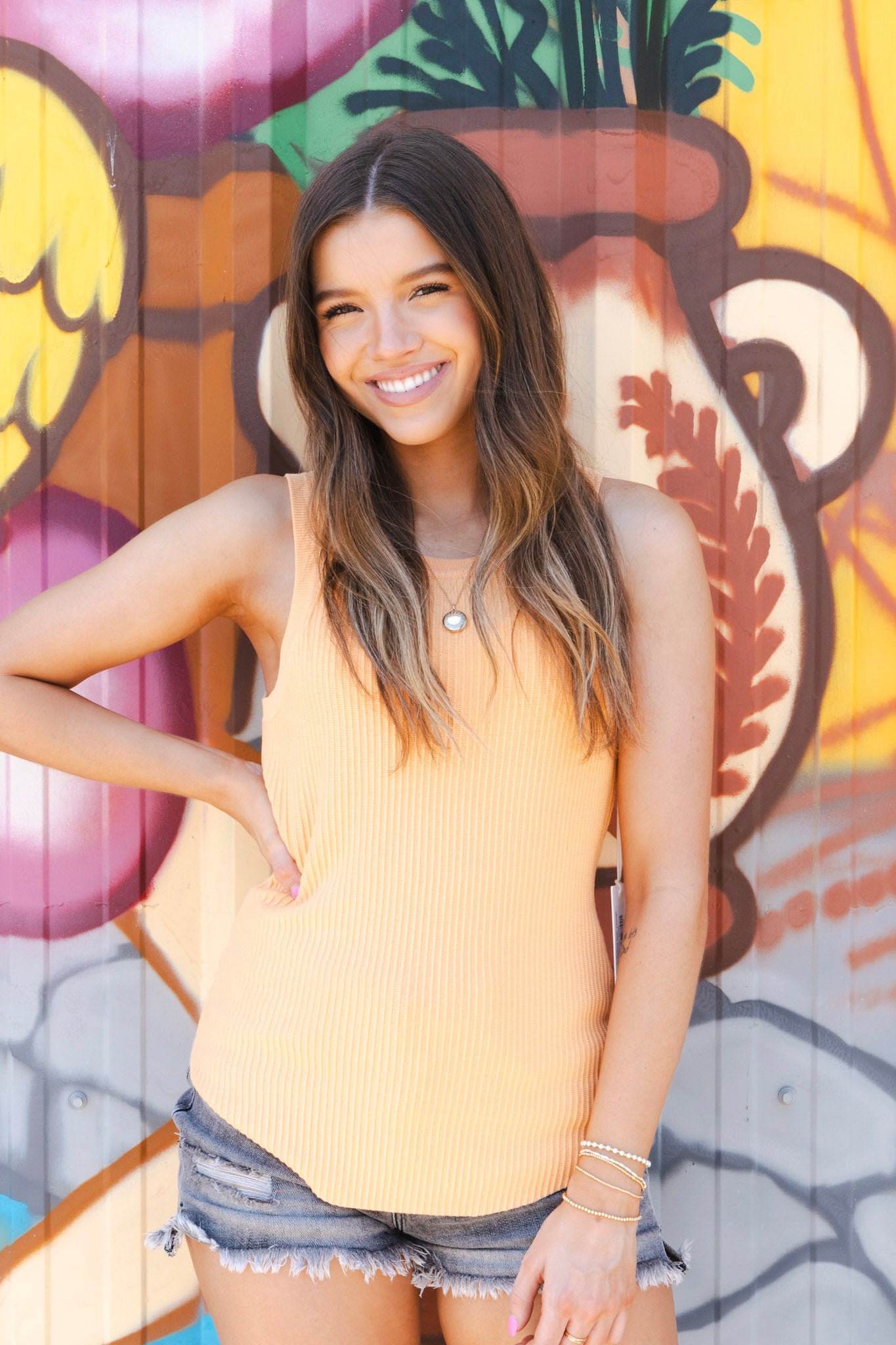 Cora Ribbed Tank- Orange