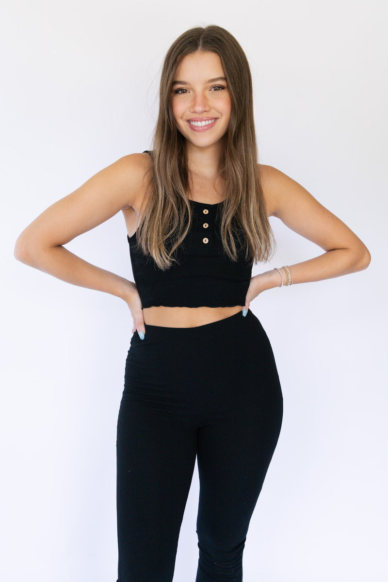 By Her Side Ribbed Pant-Black