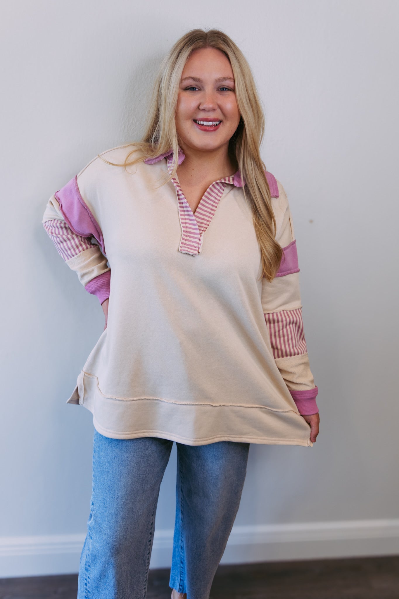 French Terry Oversized Top - Pink