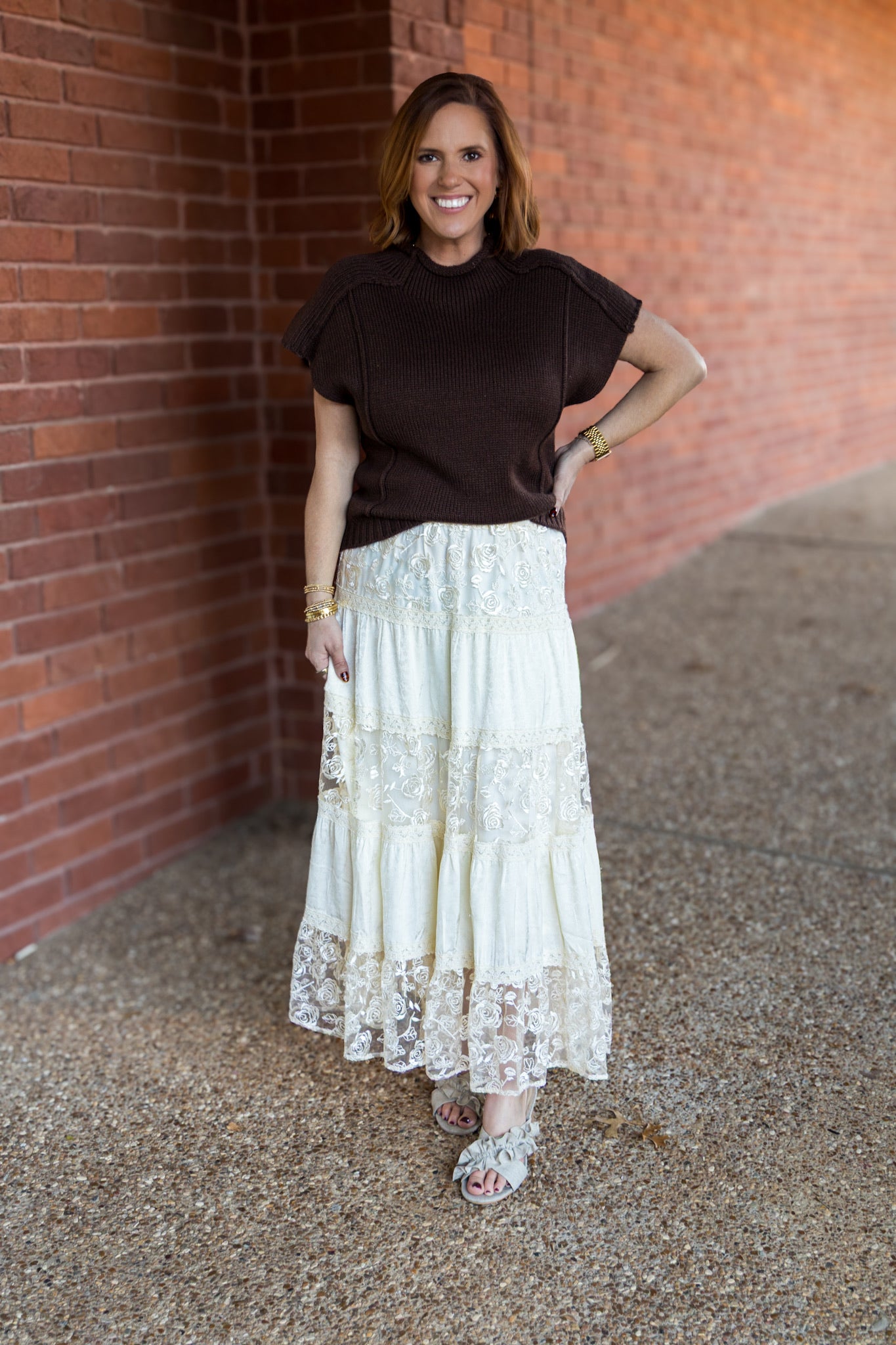 Floral Lace Tiered Maxi Skirt