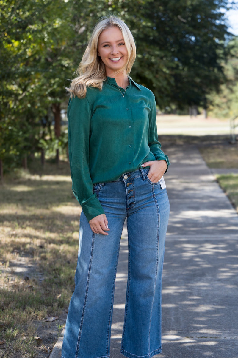 Birdie Button Down Blouse - Deep Emerald