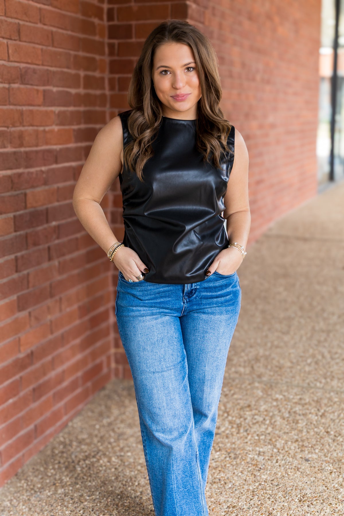 Shaunee Vegan Leather Top - Black