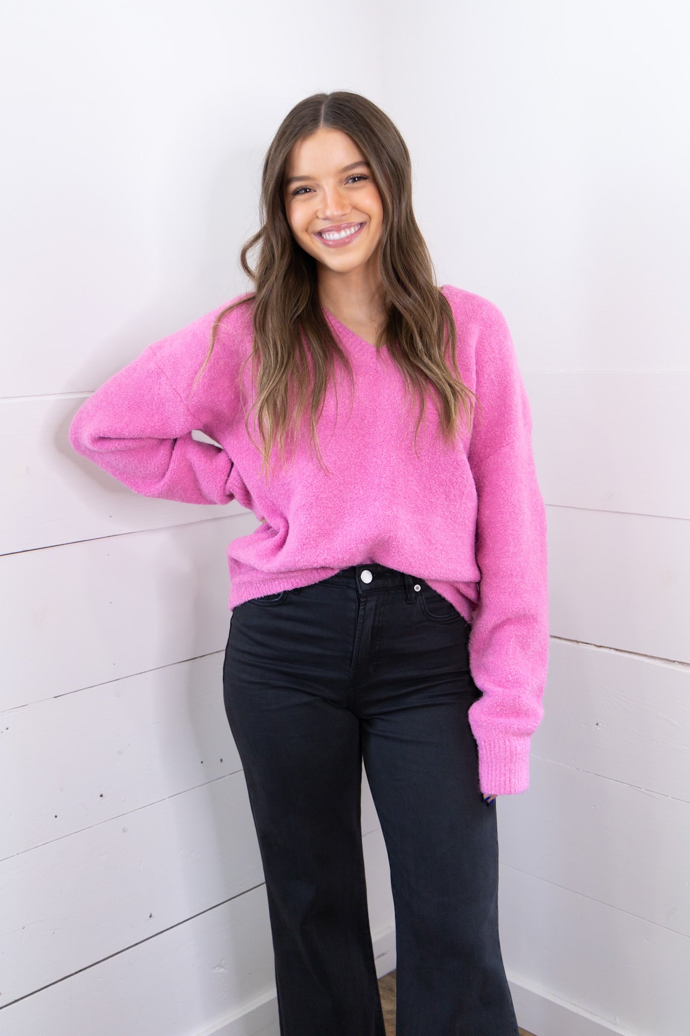 Vivianne V-Neck Sweater - Pink