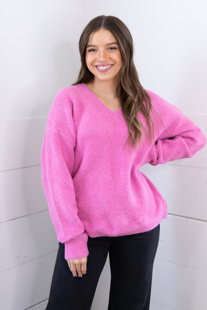 Vivianne V-Neck Sweater - Pink