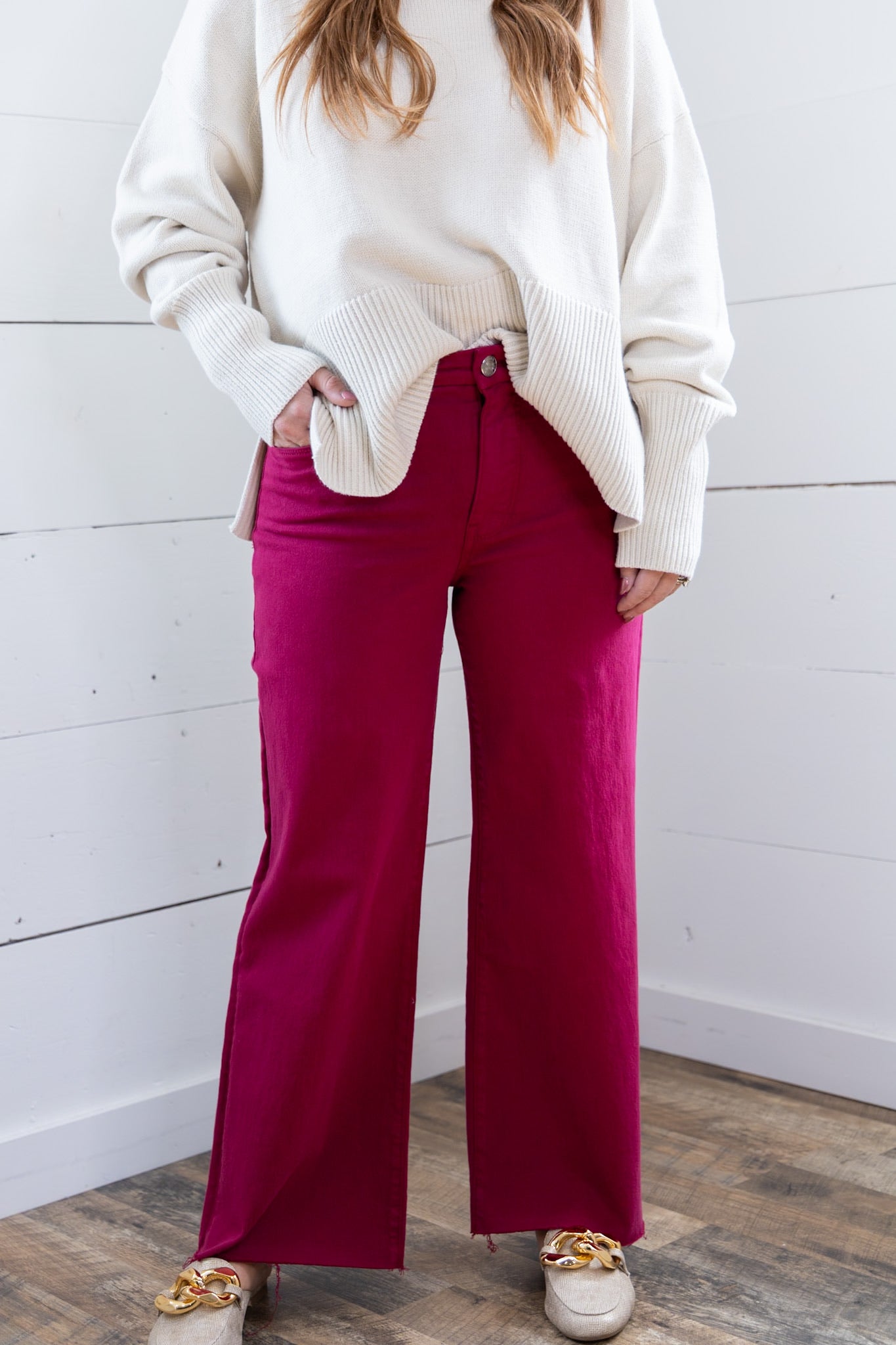 [KUT] Meg High Rise Fab Ab Wide Leg Pant - Dragon Fruit