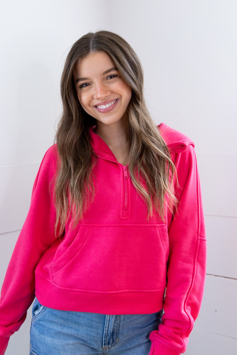 Maycie Crop Scuba Hoodie- Pink