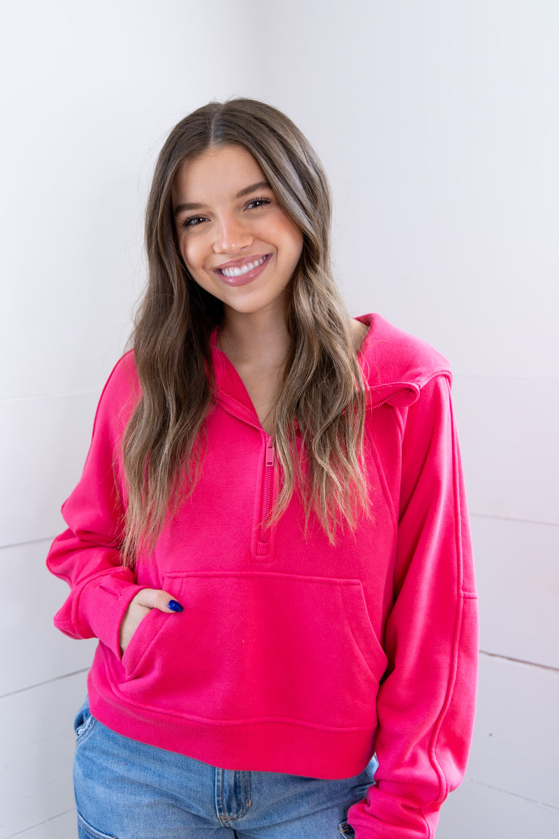 Maycie Crop Scuba Hoodie- Pink