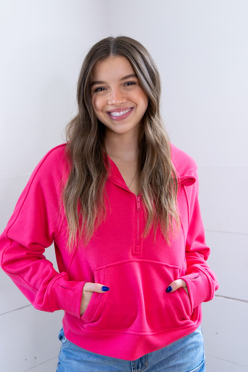 Maycie Crop Scuba Hoodie- Pink