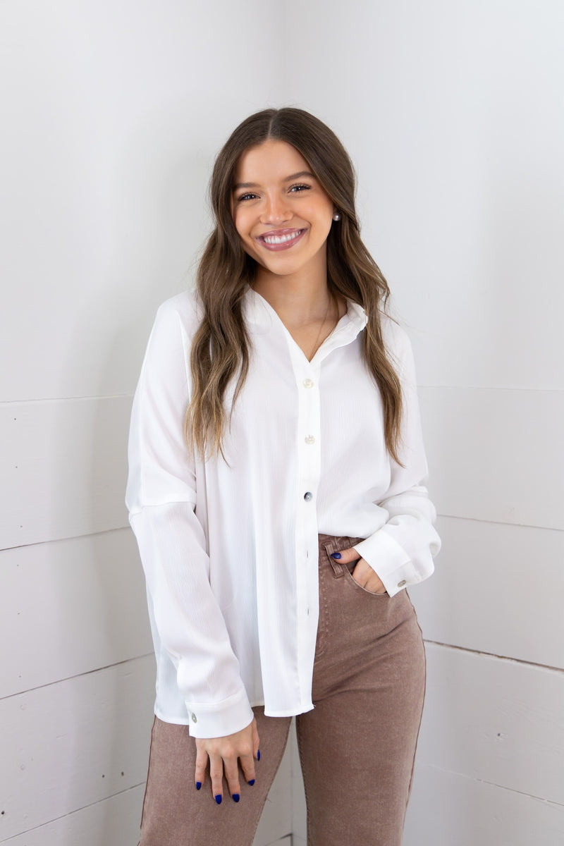 Willow Button Front Blouse - White